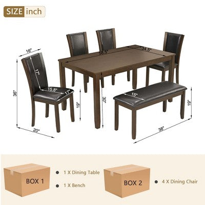 GDFStudio Maeve Rustic 6 Piece Rubberwood Upholstered Dining Set