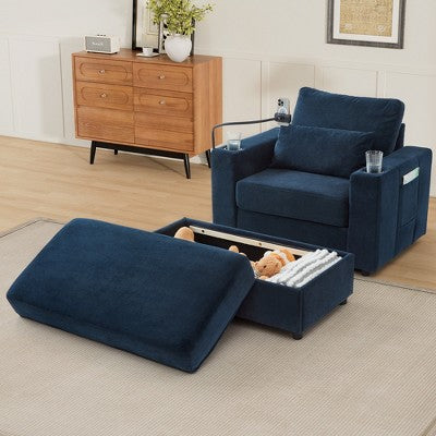 GDFStudio Roy Modern 42.5 Armchair Chaise Lounge Sofa with Movable Storage Ottoman and USB Ports