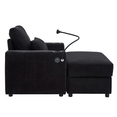 GDFStudio Roy Modern 42.5 Armchair Chaise Lounge Sofa with Movable Storage Ottoman and USB Ports