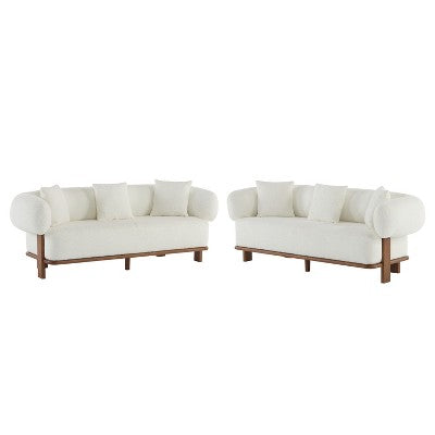 Christopher Knight Home Tadg 82 Rubberwood Boucle Upholstered 3 Seater Curved Sofa with Pillows (Set of 2)