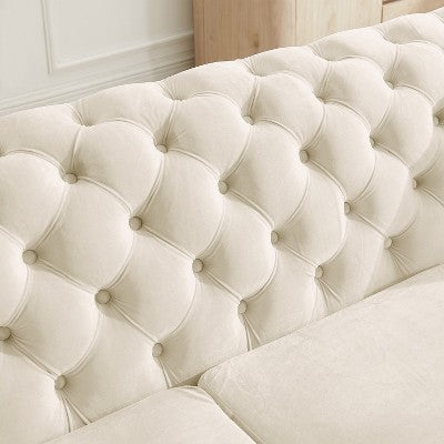 GDFStudio Tom 2 Piece Mid-Century Modern Chesterfield Velvet Upholstered 5-Seater Sofa Set with 4 Pillows
