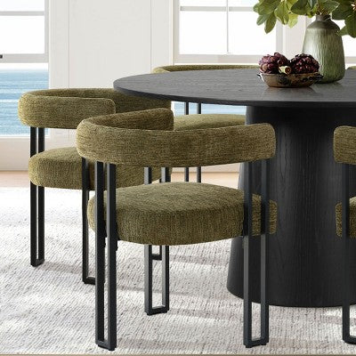 7-Piece Round Dining Table Set with 6 Upholstered Chenille Chairs, 52 Modern Pedestal Table with Metal Leg Dining Chairs for Kitchen-Panipeachy