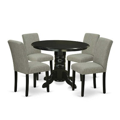 HomeStock 5-Piece Round Black Finish Solid Wood Top Dining Table with 4-Parson Chair