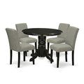 HomeStock 5-Piece Round Black Finish Solid Wood Top Dining Table with 4-Parson Chair