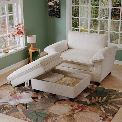 GDFStudio Kennan Modern 51 Chenille Upholstered Oversize Chair and Storage Ottoman Set