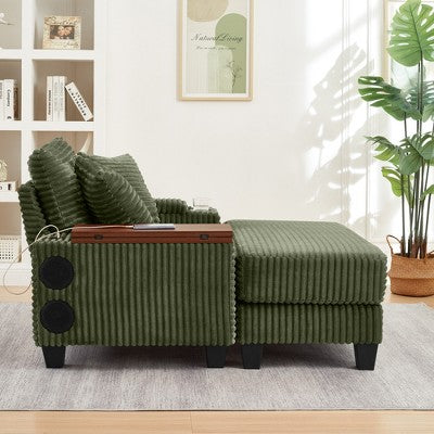 GDFStudio Siesta 42 Modern Corduroy Chair with Ottoman and Hidden Swivel Table