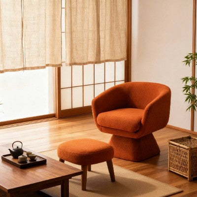 Modern Swivel Accent Chair and Ottoman Set, Fabric Upholstered Swivel Side Chair for Living Room, Bedroom, Apartment, or Reading Nook-Panipeachy