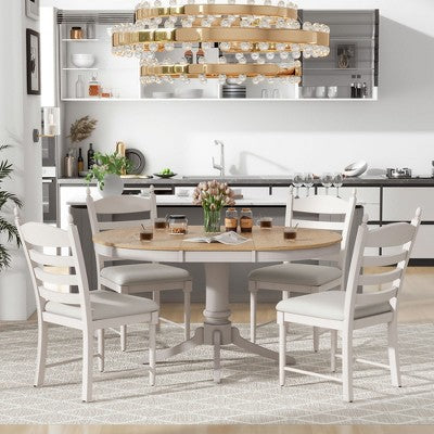 5-Piece Vintage Wood Extendable Dining Table Sets with 4 Upholstered Dining Chairs - ModernLuxe