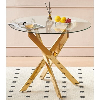 5-Piece Mid-Century Dining Set with Glass Table Top and Metal Legs for 4-6 People, Also Functions as Coffee Table
