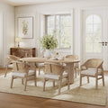 Christopher Knight Home Ilumia Rustic 7 Piece Rattan Rubberwood Upholstered Dining Chairs with Double Pedestal Oval Table
