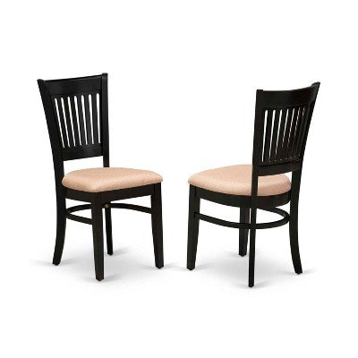 HomeStock 7-Pc Rectangle Black Finish Solid Wood Top Dining Table with 6 Chairs with Slat Back