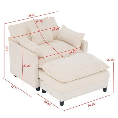 GDFStudio Lewis 39.4 Modern Chenille Upholstered Accent Chair with Ottoman