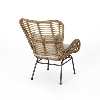 GDFStudio Izidro Indoor Boho Modern Wicker 4 Piece Club Chair and Ottoman Set