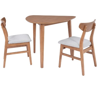 3-Piece Modern Dining Table Set, Triangular Side Table & 2 Curved Wood Chairs for Small Living Room Kitchen Studio - ModernLuxe