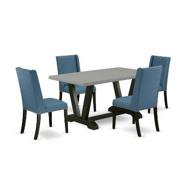 HomeStock 5-Piece Natural Oak Finish Solid Wood Top Dining table with 4 Chairs