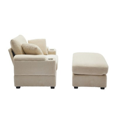 GDFStudio Ulen Modern Corduroy Upholstered Storage Chair with Ottoman and Detachable Cushions