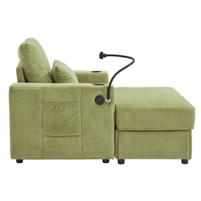 GDFStudio Roy Modern 42.5 Armchair Chaise Lounge Sofa with Movable Storage Ottoman and USB Ports