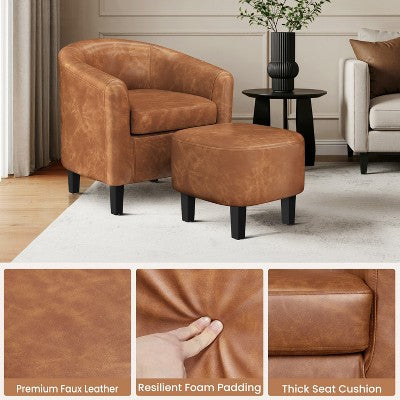Yaheetech Faux Leather Accent Arm Chair Barrel Chair with Ottoman for Living Room