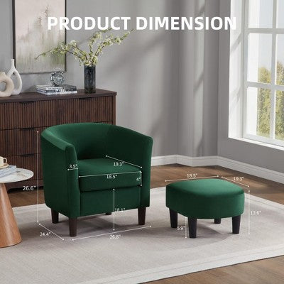 Velvet Accent Chair with Ottoman, Modern Barrel Chair Armchair for Living Room, Bedroom
