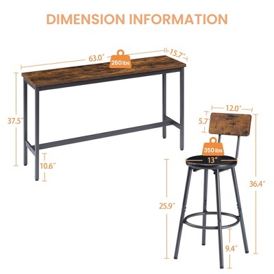 Industrial 4PCS Long Bar Table Set with 3 PU Upholstered Bar Stools, 4L -ModernLuxe