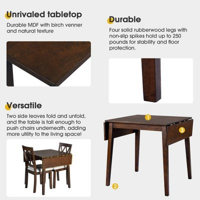 Merax 3-Piece Extendable Drop Leaf Dining Set with Upholstered Chairs