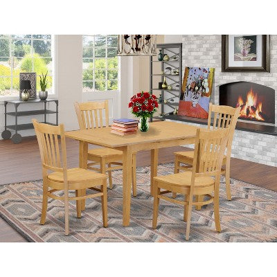 HomeStock 5-Piece Rectangle Natural Oak Finish Solid Wood Top Dining Table with 4 Chairs