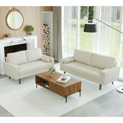 Luige 2 Piece Mid-Century Modern Square Arm Faux Leather Sofa and Loveseat Set - Tree City