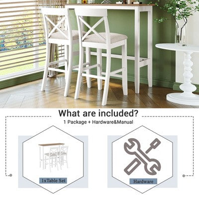 GDFStudio Varo Farmhouse Rectangular Acacia Wood Bar Height Dining Set with Upholstered Chairs