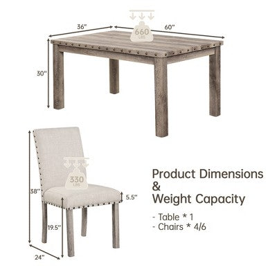 Wooden Dining Set - Modern Farmhouse Style Rectangular Table & Upholstered Chairs for Kitchen & Dining Room (Beige)-Morden Fort
