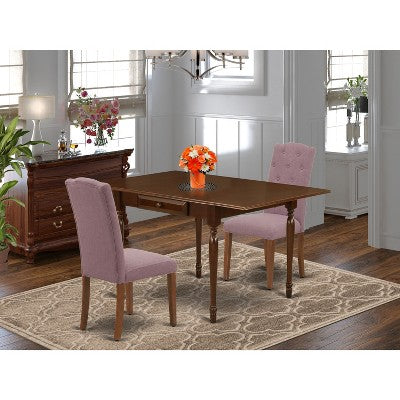 3-Piece Mahogany Finish Solid Wood Top Dining Table Set