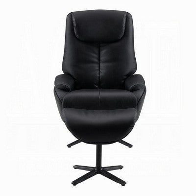 Royal Hampton Swivel Accent Chair with Ottoman, Plush Black Top Grain Leather