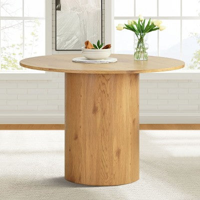 5-Piece Round Dining Table Set & 4 Upholstered Chairs, Modern Wood Pedestal Table Set for Kitchen, Breakfast Nook or Dining Room-Panipeachy
