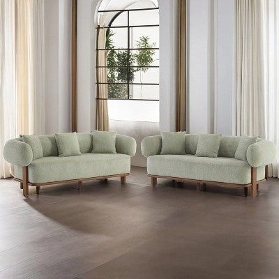 Christopher Knight Home Tadg 82 Rubberwood Boucle Upholstered 3 Seater Curved Sofa with Pillows (Set of 2)