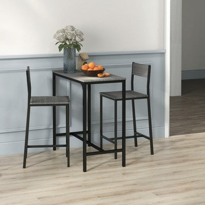 3 Piece Bar Table and Chairs, Industrial Dining Table Set for 2, Counter Height Kitchen Table with Bar stools, Breakfast Table Set for 2
