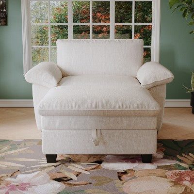 GDFStudio Kennan Modern 51 Chenille Upholstered Oversize Chair and Storage Ottoman Set