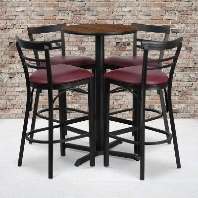 Flash Furniture 24 Round Laminate Table Set with X-Base and 4 Two-Slat Ladder Back Metal Barstools