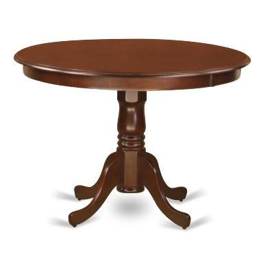 Round Dinette Set 5Pc - 42 Inch Table & 4 Parsons Chairs - Cream Linen Fabric - Mahogany Legs - Home Dining Room