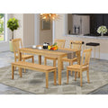 HomeStock Oak Rectangle Dining Table Set with 4 Chairs and Bench