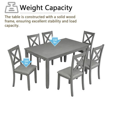 GDFStudio Loren Modern 7-Piece Solid Wood Upholstered Dining Table and Chairs Set