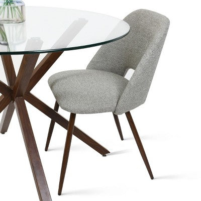 5-Piece Round Glass Dining Table Set with Upholstered Fabric Chairs, Modern Kitchen & Dining Room Furniture with Walnut Legs-Panipeachy