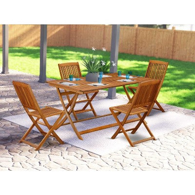 HomeStock 5-Piece Natural Oak Finish Solid Wood Top Dining table with 4 Chairs
