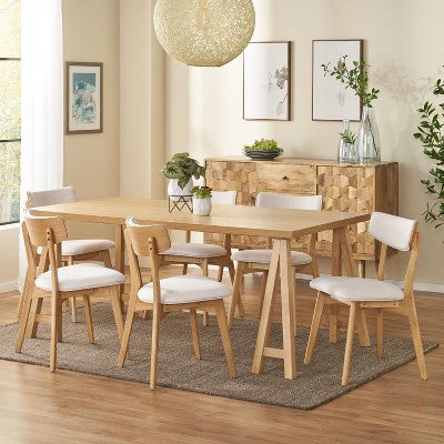Christopher Knight Home Chazz Mid-Century Modern Fabric Upholstered 7 Piece Dining Set