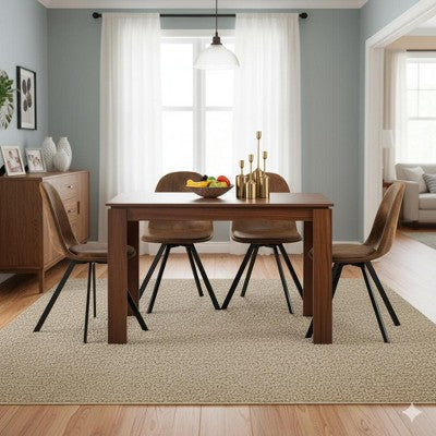 FurnitureR 47.2 Dining Table Set with 4 Swivel Chairs, MDF Table Top and Legs, Upholstered 360 Rotating Dining Chairs for Kitchen & Dining Room