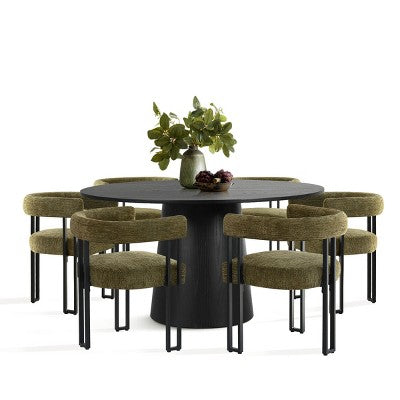 7-Piece Round Dining Table Set with 6 Upholstered Chenille Chairs, 52 Modern Pedestal Table with Metal Leg Dining Chairs for Kitchen-Panipeachy