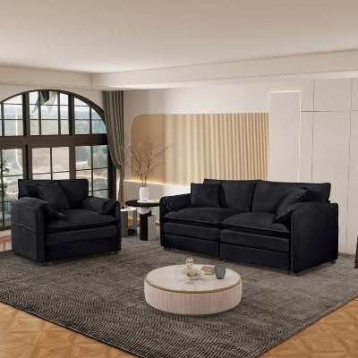 GDFStudio Jorah Modular 2 Piece Chenille Upholstered Sofa Set with 3 Pillows and Storage Pockets