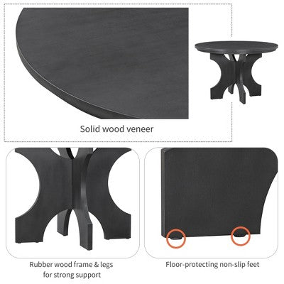 5-piece Rustic Charm Round Dining Set with 3 Upholstered Chairs and Curved Bench for Dining Room, Kitchen and Living room-ModernLuxe