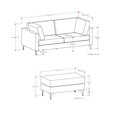 WyndenHall Lana 76 Mid Century Sofa with Ottoman Set