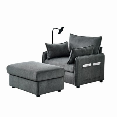 GDFStudio Renac Modern Corduroy Upholstered Chaise Lounge with Storage Ottoman and Pillows