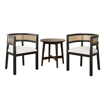 Christopher Knight Home Allen 3 Pieces Mid-Century Modern Wood and Cane Seating Set
