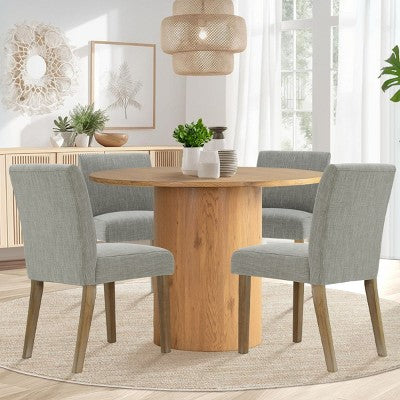 5-Piece Round Dining Table Set & 4 Upholstered Chairs, Modern Wood Pedestal Table Set for Kitchen, Breakfast Nook or Dining Room-Panipeachy